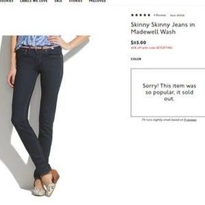 Madewell Skinny Skinny Jeans 27x32 -- SOLD OUT ONLINE